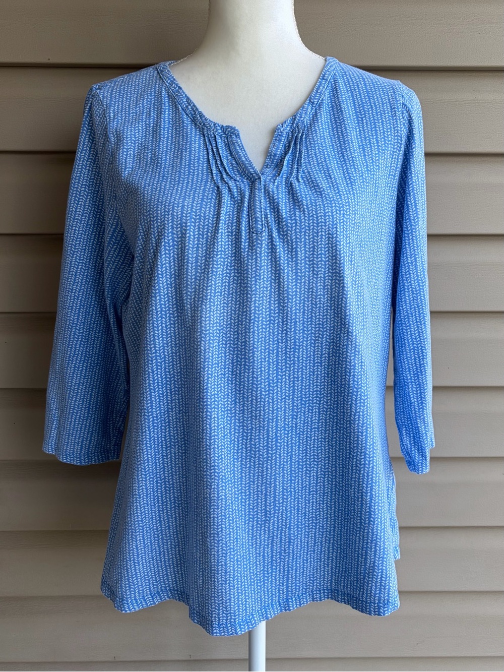 •L.L.Bean• Organic Cotton Blue Patterned Popover Top - Size Large